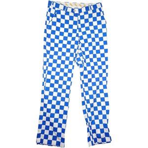 Loudmouth Golf Pants Men 34 x 32 Blue / White Checkerboard Cotton Flat Front